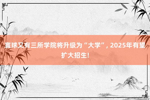 寰球又有三所学院将升级为“大学”, 2025年有望扩大招生!